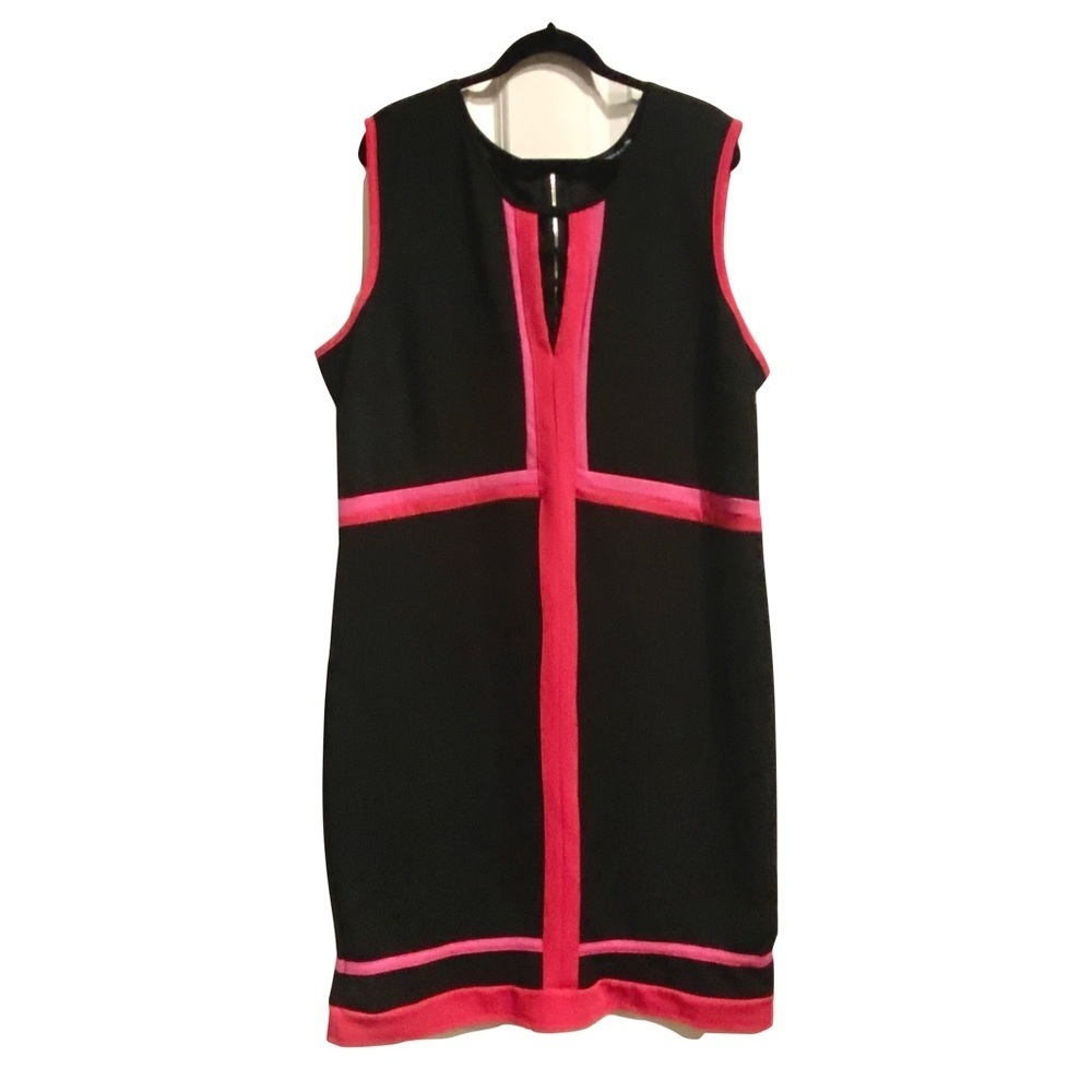 Parker & Quinn Stretch Pink and Black Color Block Striped Dress Size 3X